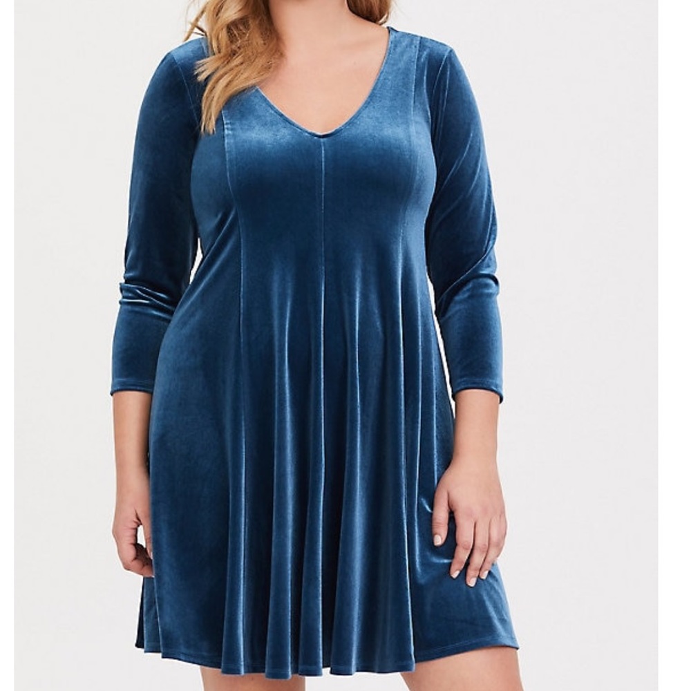 TEAL VELVET FLUTED DRESS